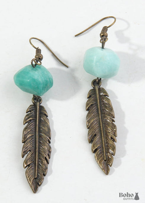 Boho Earrings, RH Dangle Earrings, Feather Jade